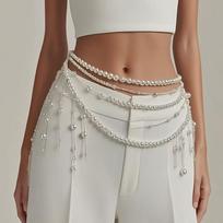 1PC Multi-layer Fringed Waist Chain Niche Light Luxury Body Chain Suitable for Pants Casual Pants Dress Decoration, Fashion Waist Accessories Chain