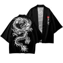 Tradiciniai samurajų kimono vyriški japonų anime drakono raštai Cosplay Haori moteriški megztiniai jukata marškinėliai vasaros chalatas XXS juoda