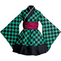Anime Demon Slayer Kimono Maid Dresses Kamado Nezuko Cosplay Costume Japanese Kimonos Women Lolita Dress Halloween Party Gifts XXXL