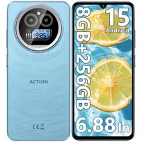 IIIF150 Action A5 Pro atrakinti mobilieji telefonai, 8GB + 256GB / 1 TB, 6,88 colio HD+ ekranas ir 1 colio mini ekranas, Android 15 išmanusis telefonas 16 MP, 5100 mAh / 4G dviejų SIM kortelių / veido atpažinimas mėlyna