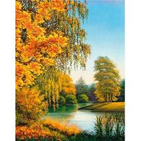Deimantinis paveikslas rudens vaizdingas medis, pilnas gręžimas, apvalus deimantinis siuvinėjimas kryželiu 20X30CM