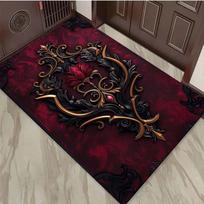 Red Black Gold Baroque Damask Print Carpet Plush Flannel Rug Living Room Bedroom Home Decor Area Rug Non Slip Floor Mat 40x60cm