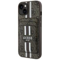 Dėklas iPhone 15 Guess MagSafe 4G Stripes su pinigine Rudas