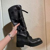 Moteriški batai storu padu, aukšti batai ir moteriški batai su sagtimis, retro stiliaus ilgi batai su storu kulnu 35 juoda