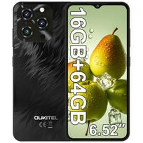 OUKITEL C3 Mobilusis telefonas atrakintas 2025-16GB RAM+64GB/TF 1 TB ROM Išmanusis telefonas, 5000 mAh baterija, 6,52'' vandens lašo ekranas, 13 MP+5 MP kamera juoda