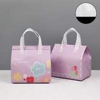 Color Printed Aluminum Foil Packaging Bag Catering Baking Tote Pockets Disposable Non-woven Cake Milk Tea Coffee Delivery Bags Insulated Takeout Pouch 21x26x11cm  25pcs