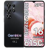 DOOGEE NOTE56XPRO Android 16 Išmanusis telefonas, 32GB RAM+128GB ROM/2TB Išmanusis telefonas, 6150mAh Išmanusis telefonas 8,45 mm plonas, 6,56  HD+ Ekranas, 13MP+8MP, NFC/Gemini Al juoda