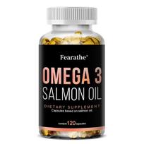 Omega-3 salmon oil capsules, 100 mg, 120 capsules, beneficial for brain and blood pressure health. 120 Capsules