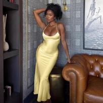 Sexy Satin Slim Dress Summer Hot Sale Tube Top Backless Long Dress for Women Wholesale S geltona