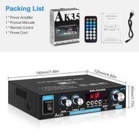 AK35 800W Namų galios stiprintuvas 2 kanalų Bluetooth 5.0 Erdvinis garsas FM USB Nuotolinio valdymo pultas Mini HIFI Skaitmeninis stereo stiprintuvas