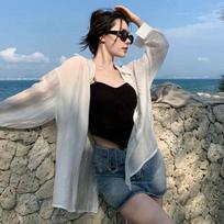 Thin Long Sleeve Sunscreen Shirt Woman Back Split Lace Up White Shirts Women Casual Loose Holiday Beach Blouse XXL balta