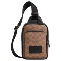 Coach Vyriška Signature drobės rankinė per petį Crossbody odos apdailos krūtinės krepšys kasdieniam važinėjimui į darbą kelionėms CV763-QBNRX Basic Set (Bag+Dust Bag)