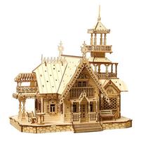 3D Wooden Puzzle Villa House Royal Castle with LED Light DIY Assembly Toy for Kids Adults Desk Decor Gift