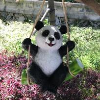 Cute Black and White Panda Bamboo Swing Creative Statue Home Garden Decoration Outdoor Decoration