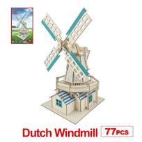 DIY 3D Wooden Puzzle Dutch Windmill Model Toy Kit for Kids Adults Assembling Game Gift P32
