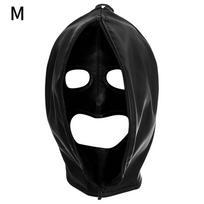 Leather Mask Full Face Double Layer Headgear Zip Head Hood Adjustable Lace-up Leather Bondage Masks Halloween Cosplay Party Mask