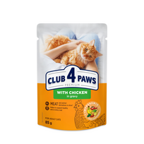 CLUB 4 PAWS Premium konservuotas pašaras su vištiena padaže suaugusioms katėms, 85g