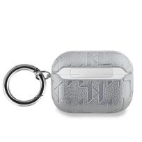 Karl Lagerfeld PU Embossed Karl and Choupette Heads dėklas ausinėms AirPods Pro sidabrinės spalvos