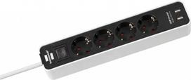 Brennenstuhl Ecolor Power Strip, 4-Outlet (white/black, 1.5 meters, 2x USB)