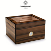 Kedro medžio cigarų dėžutė su drėkintuvu ir higrometru  - humidor - rudas - L dydis