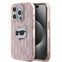 Karl Lagerfeld IML Choupette galvos ir monogramos dėklas iPhone 15 Pro - rožinė