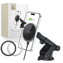 Tech-Protect A2 automobilinis telefono laikiklis su MagSafe 15W indukciniu įkrovikliu prietaisų skydeliui - juodas