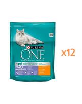 PURINA ONE COAT & HAIRBALL vištiena ir neskaldyti grūdai, 12 x 800 g