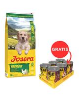 JOSERA YoungStar 12,5kg be grūdų šuniukų ėdalas + JOSERA Meat Lovers Pure Multipack 6x400g šlapias šunų ėdalas NEMOKAMAI