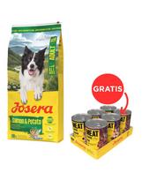 JOSERA Salmon and Potato Adult 12,5kg Be grūdų šunų ėdalas, skirtas šunims su jautria skrandžio gleivine + JOSERA Meat Lovers Pure Multipack 6x400g šlapias šunų ėdalas NEMOKAMAI