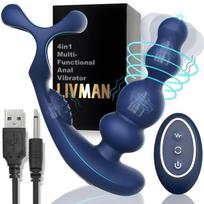 4in1 daugiafunkcis analinis, G taško ir klitorio vibratorius LIVMAN YC-03 su 10 vibracijos ir 3 sukimosi režimais, penio žiedu ir nuotolinio valdymo pultu
