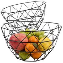 Geometrinis juodas metalinis vaisių krepšelis – modernus 27 cm
