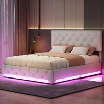 Lova 140 x 200 cm, su LED apšvietimu, reguliuojamo aukščio galvūgaliu, smėlio spalvos