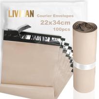 Polietileno plastikiniai savaime užsiklijuojantys kurjerių vokai - maišeliai LIVMAN LY-99, 22x34cm, 100 vnt. pakuotėje