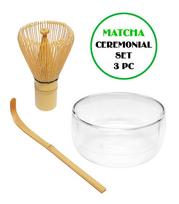 MATCHA RINKINYS KM3PC. Matcha stiklinis dubuo + Whisks (Bambukinė šluotelė) + Spoon (šaukštelis).