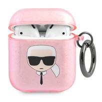 Karl Lagerfeld KLA2UKHGP AirPods dėklas rožinis/pink Glitter Karl`o Galva