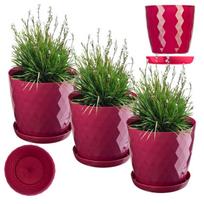 Vazonų dėklai su lėkštutėmis KADAX, rožiniai, plastikiniai, 18 cm, 3 vnt.