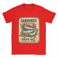 Men Sardines in olive oil   T Shirt  A Vintage Poster Pure Cotton Clothes Casual Short Sleeve Crew Neck Tee Shirt  T-Shirt S raudona