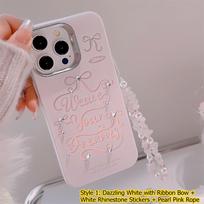 Pink Bow DIY Stickers for IPhone 15, 17 Pro Max Phone Case, Apple 16 Lanyard 12 17promax