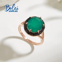 Klasikinis madingas natūralaus žalio agato žiedas moterims 925 sterlingų sidabro puikūs papuošalai jubiliejaus vakarėliui US RING SIZE 7# žalia
