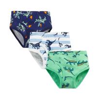 Boys' 100% Cotton Dinosaur Print Mid-Waist Underwear, 3-Pack Size 100cm