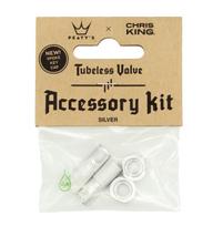 Priedas ventiliams PEATY S X CHRIS KING (MK2) SILVER TUBELESS VALVES ACCESSORY KIT (PTV2-ACCS-SIL-12)