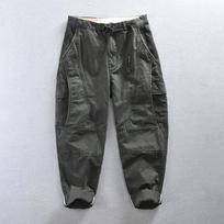 Rudens 100 % medvilnė Retro Cargo Kelnės Vyriški drabužiai Daugiakišenės Kasdieninės Joggers Vyriškos Kelnės S juoda
