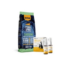 PRIMAL SPIRIT Iberian Sardine 12kg + Lab-V ADE Complex - vitaminų A, D ir E kompleksas šunims ir katėms