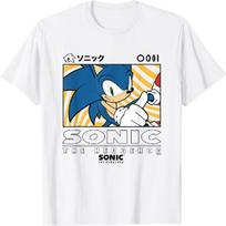 Sonic The Hedgehog Wavy Background Kanji Portrait T-Shirt S balta