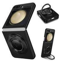 360° besisukantis sulankstomas žiedas magnetinis stovas laikiklis telefono dėklas Samsung Galaxy Z Flip 7 7FE 6 5 4 3 5G smūgiams atsparus apsauginis kietas dangtelis Galaxy Z Flip4 juoda