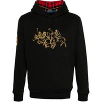 Polo Ralph Lauren raštuotas su skaičiumi siuvinėtas gobtuvas ilgomis rankovėmis vyriškas džemperis juodas 710926119-001 XS