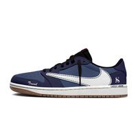 Jordan x Travis Scott Air Jordan 1 Mėlyni Balti Kabliukai Neslystantys Žemi Vintažiniai Krepšinio Batai Moteriški Balti Mėlyni DZ4137-700(Team2042-  ) 35.5