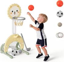 "4-in-1" vaikų krepšinio lanko rinkinys, reguliuojamo aukščio krepšinio stovas su futbolo vartais, golfo žaidimu ir žiedo metimu, mini krepšinio lankas, vaikų žaidimų įranga patalpoms ir lauke
