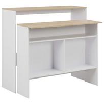Baro stalas su 2 stalviršiais balta ir ąžuolo 130x40x120cm