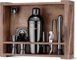 "Mixology & Craft Cocktail Shaker Set" 11 dalių nerūdijančio plieno kokteilių rinkinys su baro priedais juodas